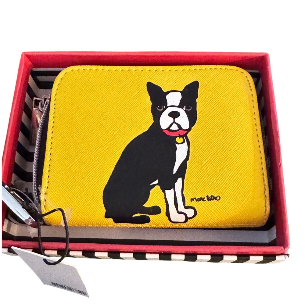 Marc Tetro Boston Terrier Dog Yellow Zip Around Wallet With Gift Box‎ New